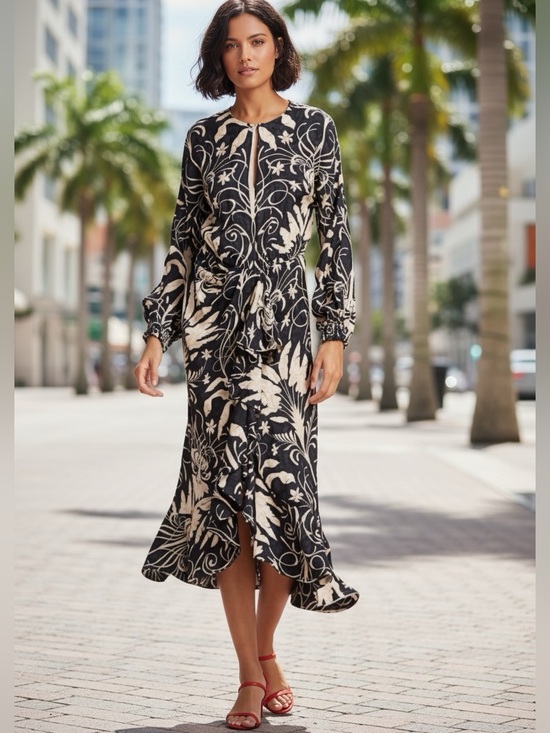 Johanna Ortiz Dresses & Skirts - Johanna Ortiz Black / Cream Midi Dress boho